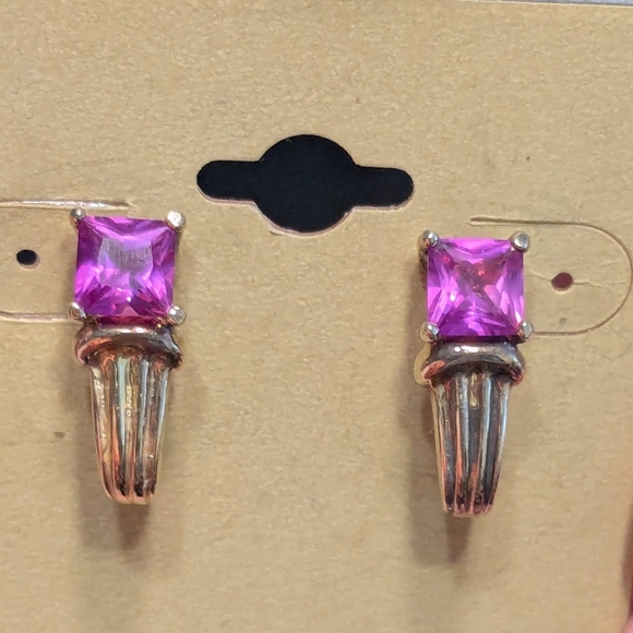Vintage Sterling Silver 925 Gold Tone Pink Sapphire Earrings Ruby Earrings - Picture 3 of 12